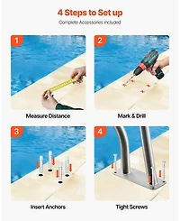 Sugift Pool Rail, 220 lbs Capacity, Stainless Steel Handrail for Poolside