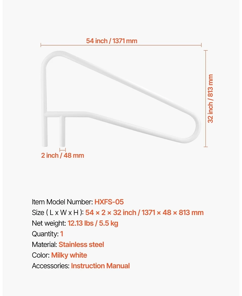 Sugift Pool Rail, Heavy-Duty Stainless-Steel Handrail for Water Parks