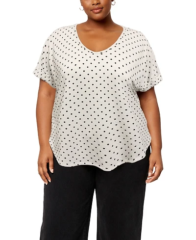 Coin 1804 Plus Polka Dot Bubble Crinkley Rolled Sleeve Top