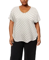 Coin 1804 Plus Polka Dot Bubble Crinkley Rolled Sleeve Top