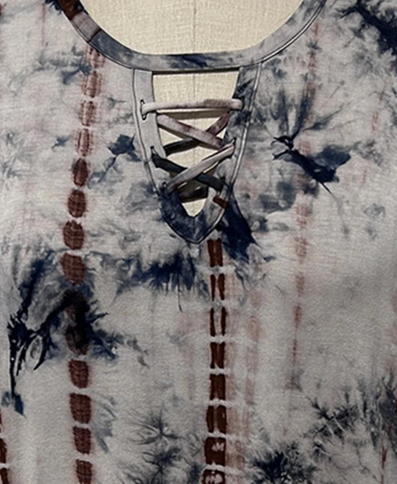 Coin 1804 Plus Tie Dye Lace Up Short-Sleeve Top