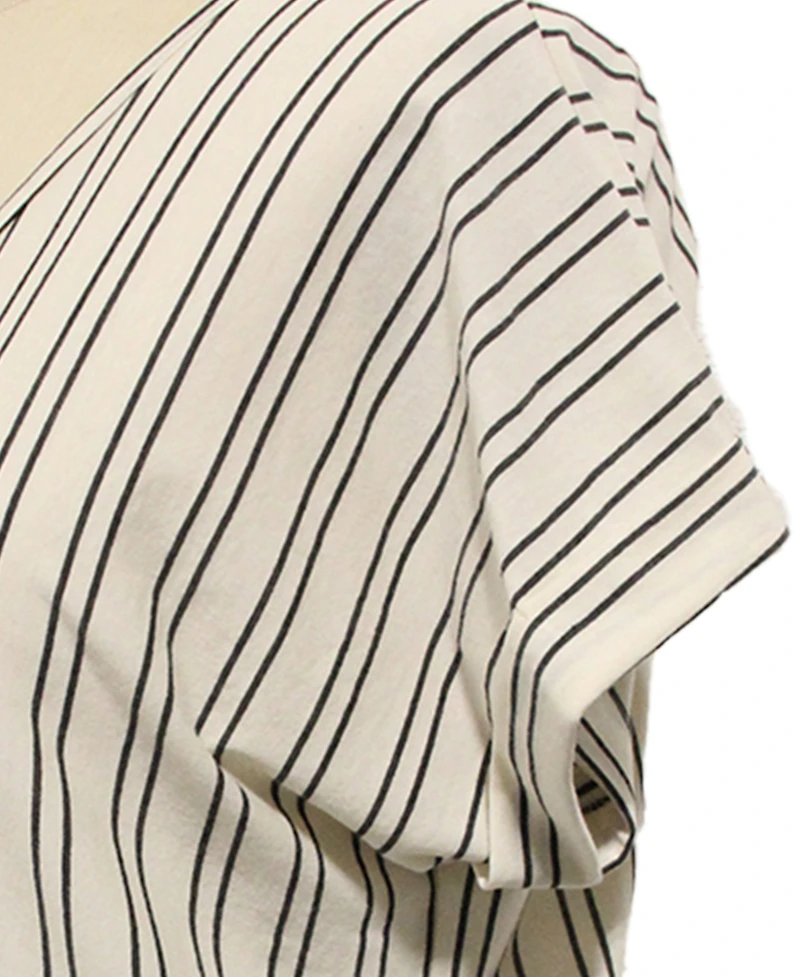 Coin 1804 Plus Cotton Vertical Stripe V-Neck Top