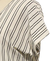 Coin 1804 Plus Cotton Vertical Stripe V-Neck Top