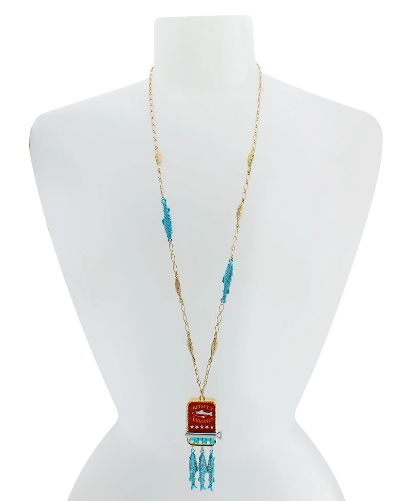 Betsey Johnson Faux Stone Girl Dinner Sardines Pendant Necklace