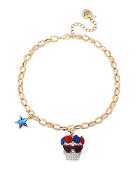 Betsey Johnson Faux Stone Americana Skull Pendant Necklace