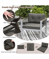 Gymax 2 Pieces Patio Aluminum Armchair Contemporary Sofa Chair w/ Wpc Armrests