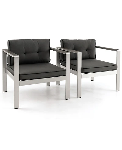 Gymax 2 Pieces Patio Aluminum Armchair Contemporary Sofa Chair w/ Wpc Armrests