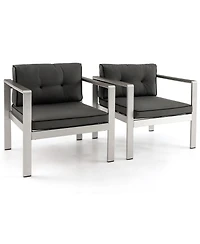 Gymax 2 Pieces Patio Aluminum Armchair Contemporary Sofa Chair w/ Wpc Armrests