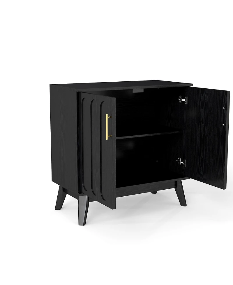 Clihome Modern Fluted Sideboard Cabinet with Adjustable Shelves & Solid Wood Legs, Buffet Storage