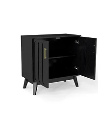 Clihome Modern Fluted Sideboard Cabinet with Adjustable Shelves & Solid Wood Legs, Buffet Storage