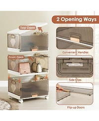 Gouun 3-Cube Collapsible Stackable Storage Bins with Detachable Wheels