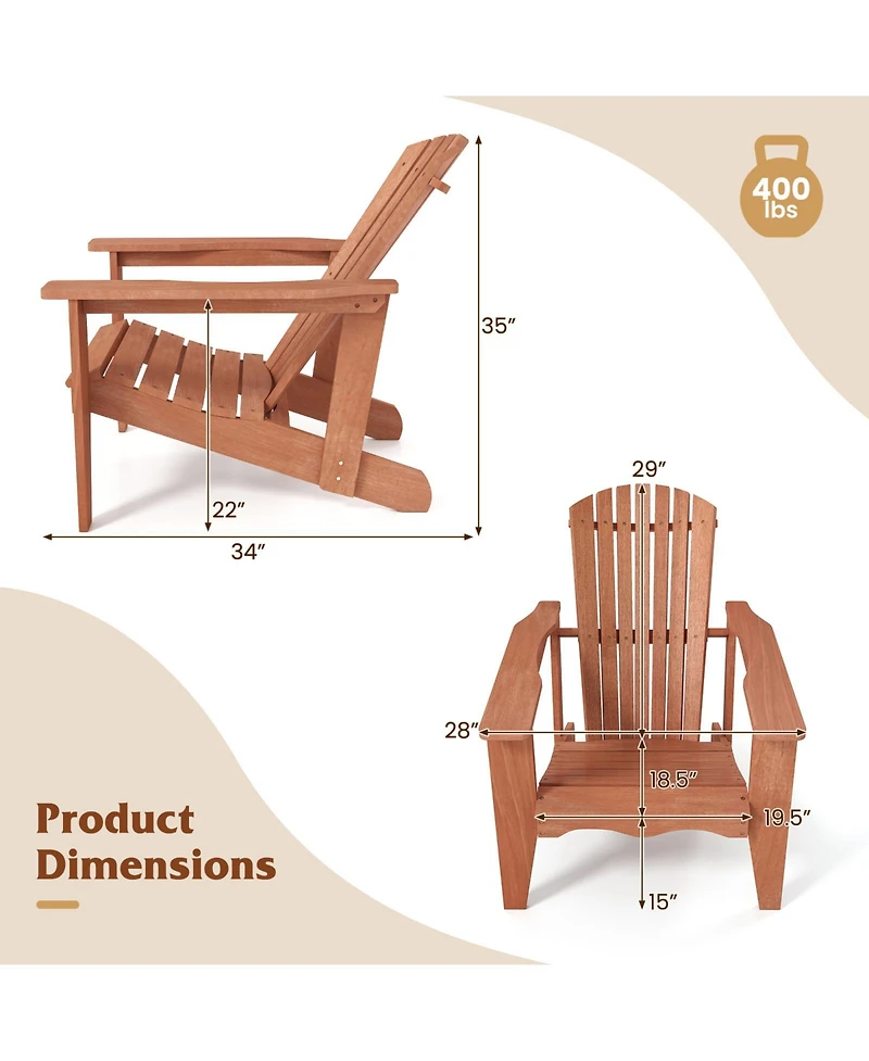 Sugift Solid Wood Adirondack Chair with High Backrest and Wide Armrests