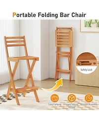 Sugift Set of 2 Acacia Wood Bar Height Chairs with Backrest and Footrest for Backyard