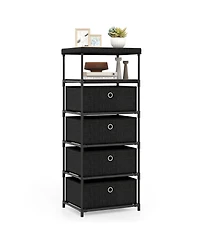 Gouun Dresser with 3/4 Drawers Fabric Storage Tower with Wood Top and Metal Frame