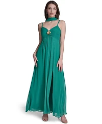 Eliza J Women's Spaghetti Strap With Skirt Slit And Neck Sash Gown