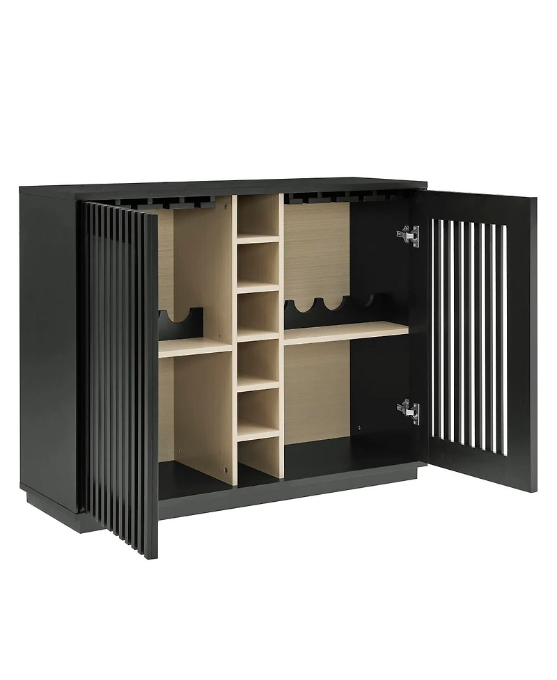 Streamdale Furniture Mid-Century Fluted Liquor Cabinet and Wine Storage