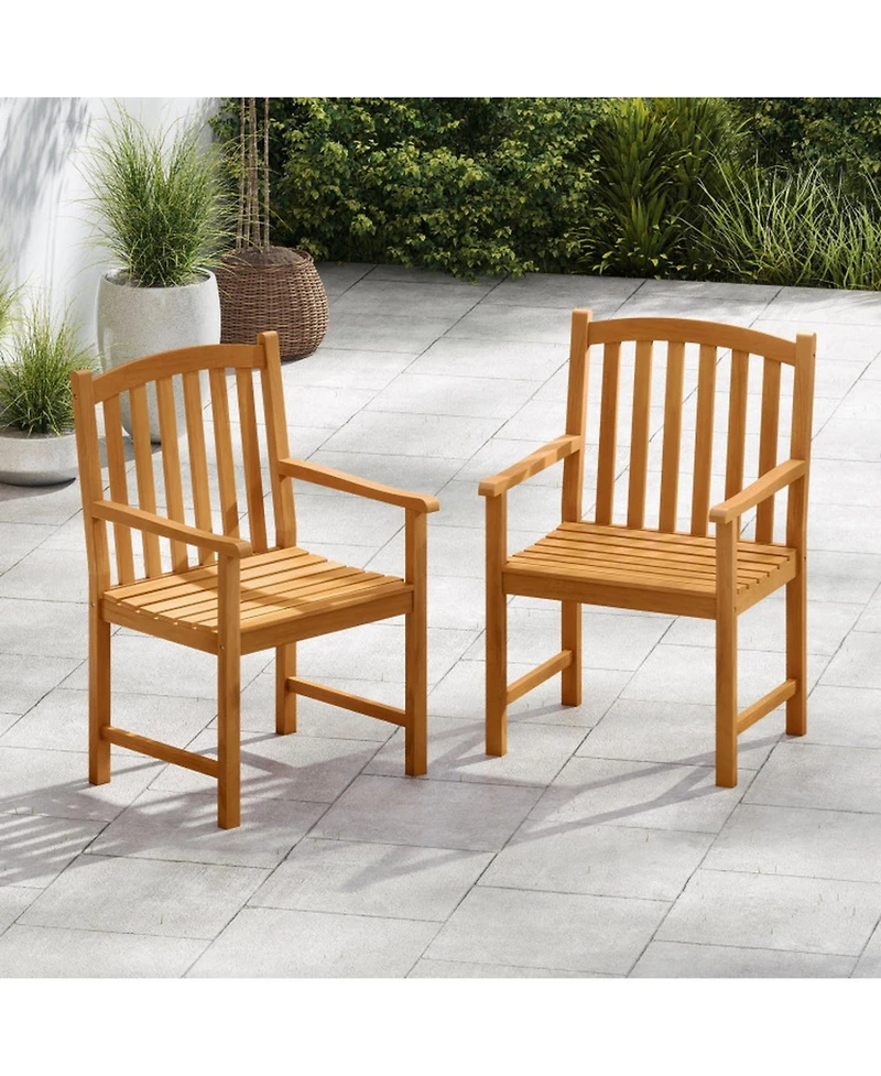 Sugift Solid Acacia Wood Patio Chairs Set of 2 with Slatted Seat and Inclined Backrest for Porch