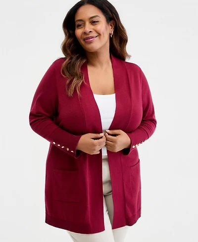 Jm Collection Plus Open-Front Long-Sleeve Cardigan, Exclusively at Macy's
