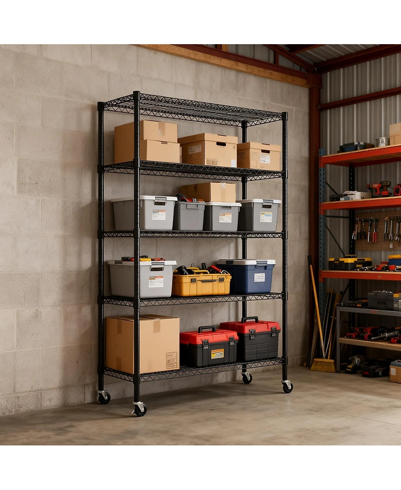 Streamdale Furniture Heavy Duty 5 Tier Wire Shelving Unit with Wheels and Feet