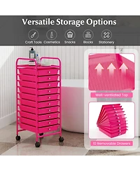 Gouun 10-Drawer Narrow Rolling Organizer Cart with Universal Casters