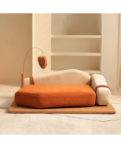 6thdruple Modern Chenille Pet House Bed with Wood Frame and Hanging Toy for Cats and Dogs