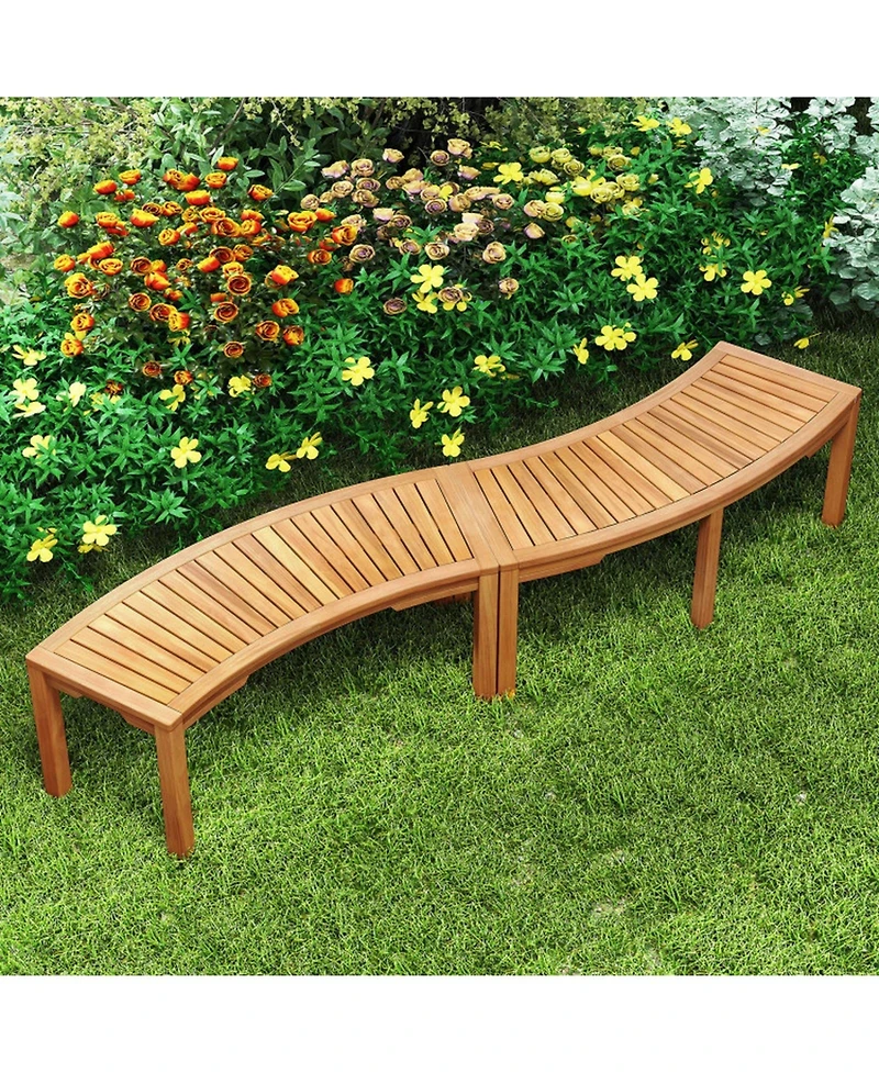 Sugift Set of 2 Outdoor Acacia Wood Curved Garden Benches 2-Person