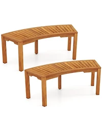Sugift Set of 2 Outdoor Acacia Wood Curved Garden Benches 2-Person