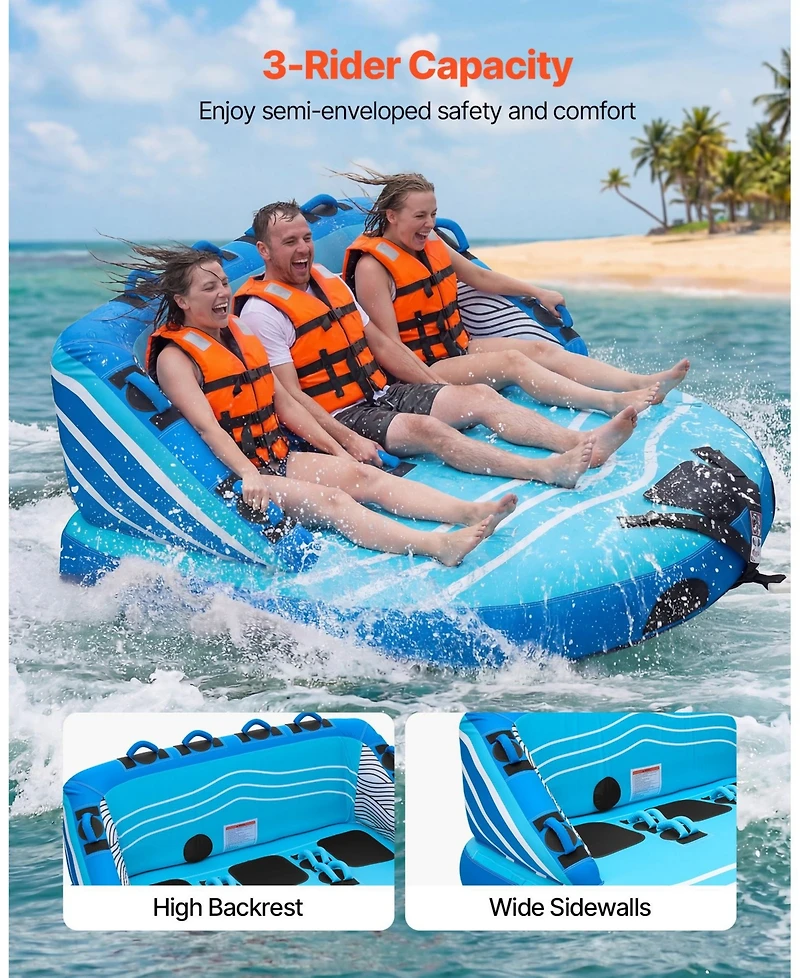 Mecale 3-Rider Towable Tube for Boating 510 lbs Dual Tow Points