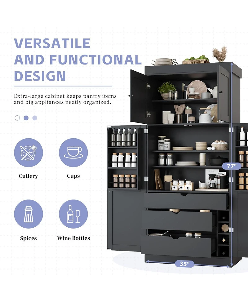 Streamdale Furniture Tall Shaker Kitchen Pantry Cabinet with Storage and Wine Racks