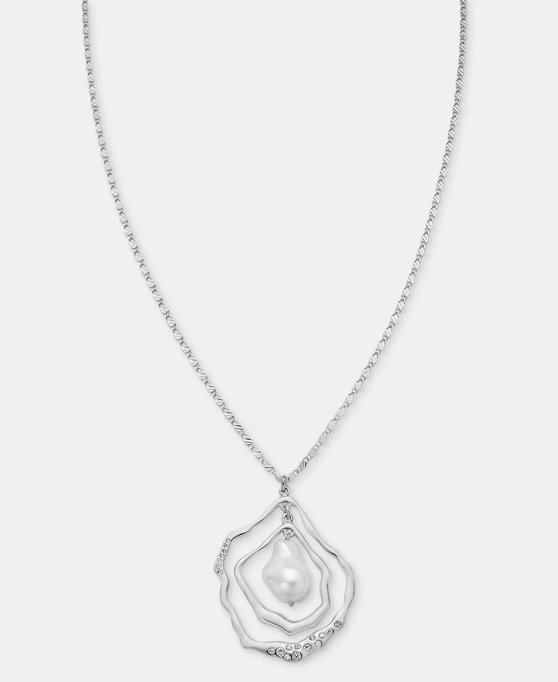 I.n.c. International Concepts Pave & Imitation Pearl Orbital Pendant Necklace, 32" + 3" extender, Macy's Exclusive