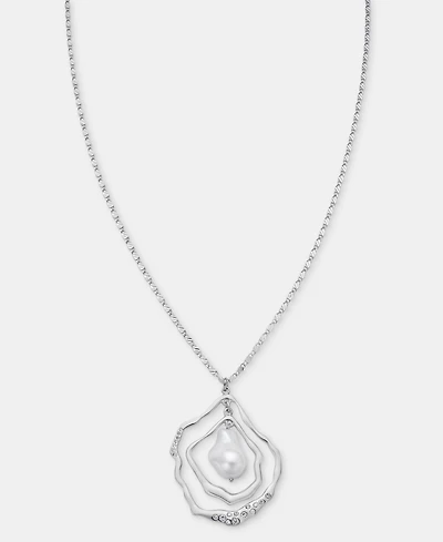 I.n.c. International Concepts Pave & Imitation Pearl Orbital Pendant Necklace, 32" + 3" extender, Macy's Exclusive