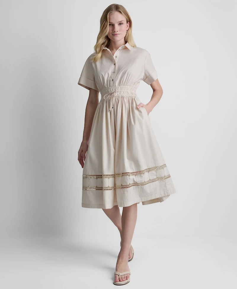 Dkny Women's Embroidered Short-Sleeve Cotton Shirt Dress