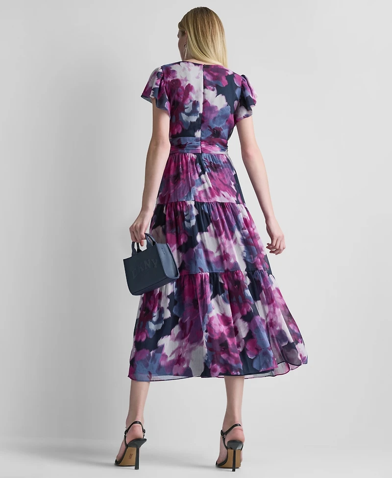 Dkny Women's Ruffled V-Neck Tie-Waist Dress
