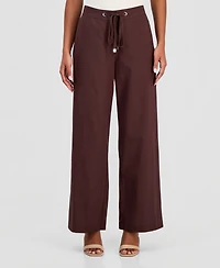 T Tahari Women's Cotton & Linen Drawstring Pull-On Pants