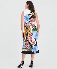 T Tahari Women's Printed Split-Neck Sleeveless Dress