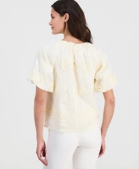 T Tahari Women's Crewneck Short-Sleeve Blouse