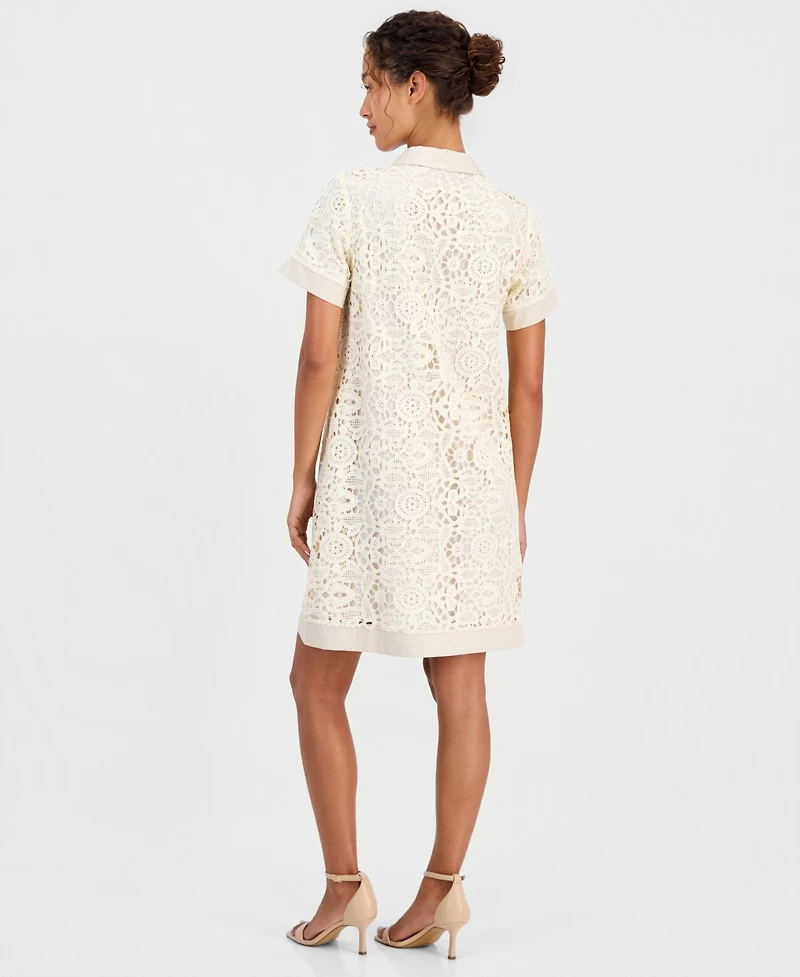T Tahari Women's Cotton Collared Lace Shift Dress