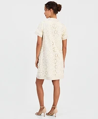 T Tahari Women's Cotton Collared Lace Shift Dress