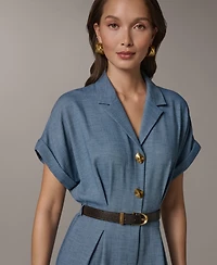 Donna Karan New York Women's Collared V-Neck Short-Sleeve Jumpsuit