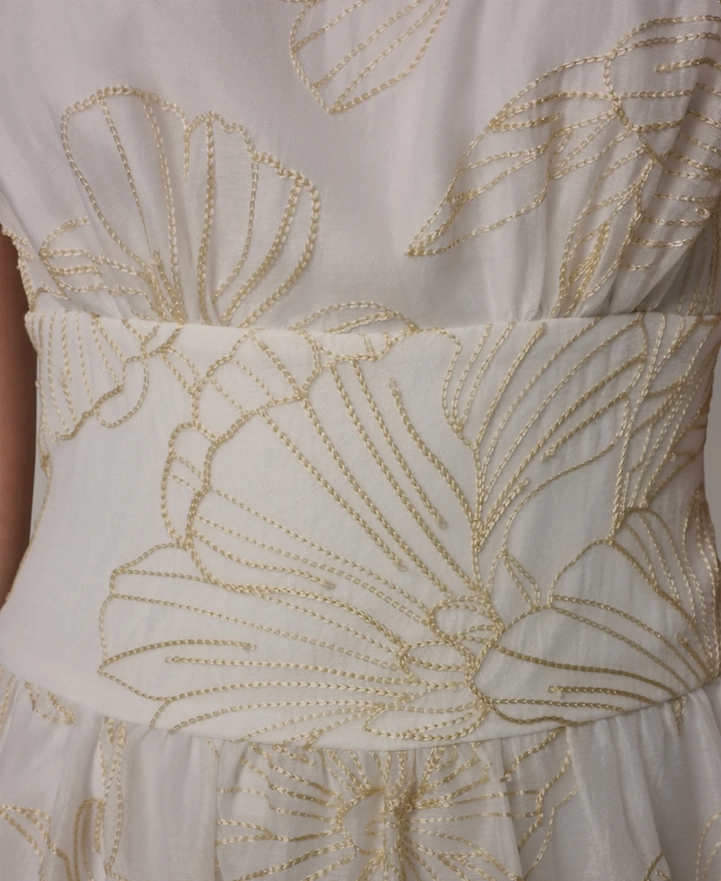 Donna Karan New York Women's Crewneck A-Line Embroidered Midi Dress