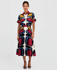T Tahari Women's Printed Button-Down Midi Dress