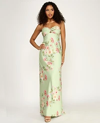 B Darlin Juniors' Floral Print Strapless Gown