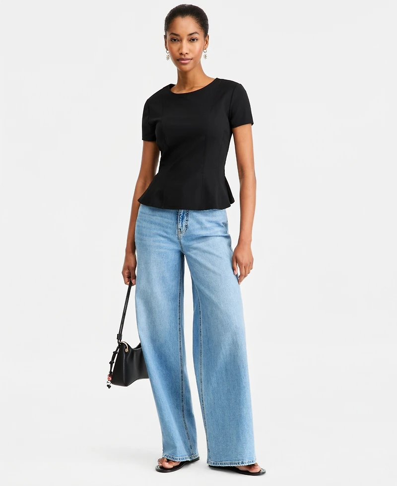 On 34th Women's Princess Seam Short-Sleeve Ponte Top, Macy's Exclusive
