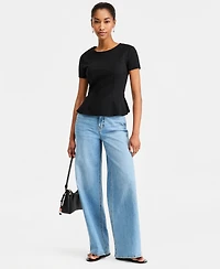 On 34th Women's Princess Seam Short-Sleeve Ponte Top, Macy's Exclusive