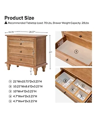 Hulala Home Arthelia Traditional 28.37''W 3-Drawer End Table with Charging Station