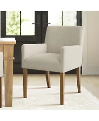 Maison Boucle Set of 2 Linen Upholstered Dining Arm Chairs, Solid Wood Legs