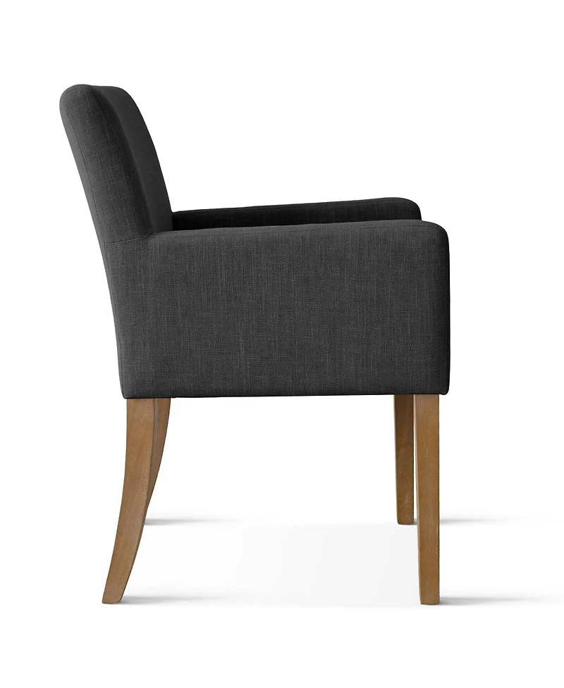 Maison Boucle Set of 2 Linen Upholstered Dining Arm Chairs, Solid Wood Legs