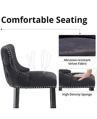 Rainsken Velvet Wingback Bar Stools Set of 2, Counter Height Chairs with Solid Wood Legs, Button Tufted and Nailhead Trim for Kitchen Island