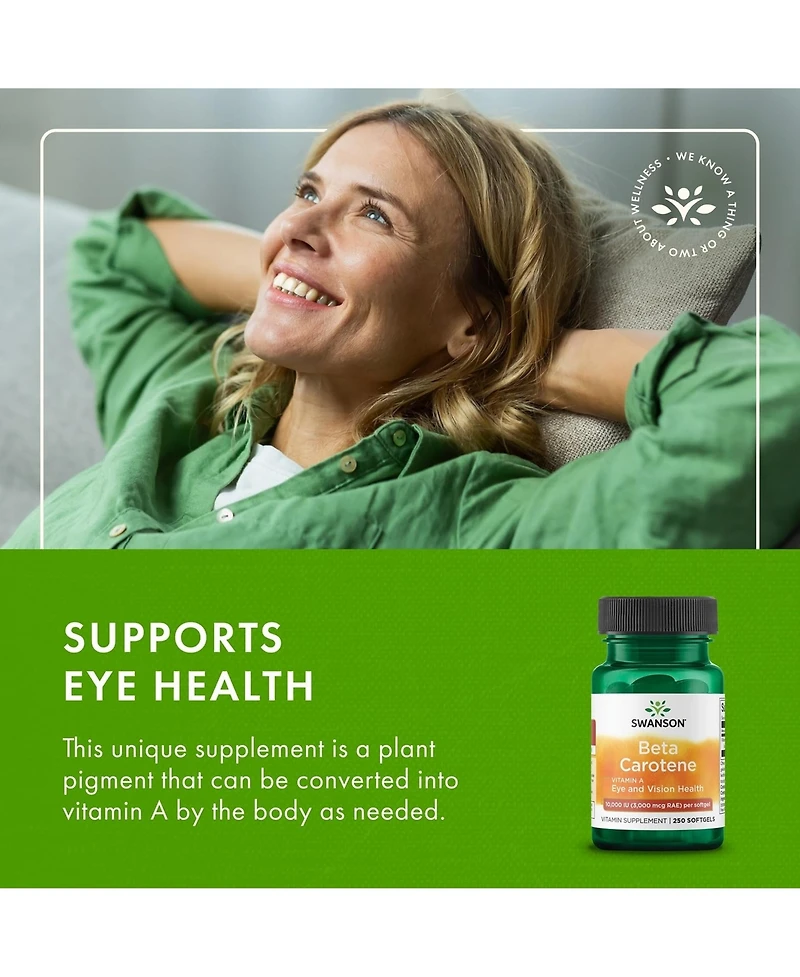 Swanson BetaCarotene Vitamin A Supplement Promoting Immune Health, Eye and Skin Health Natural Wellness Formula (250 Softgels, 3000mcg Each)