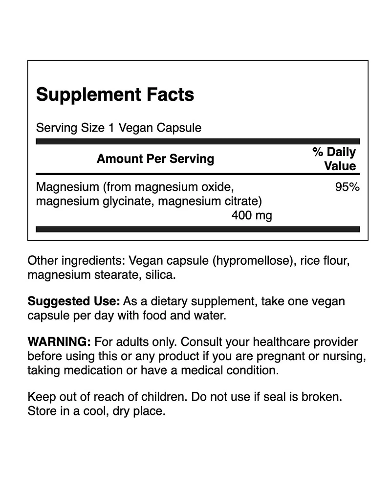Swanson Triple Magnesium Complex Mineral Supplement Natural Support Featuring Citrate, Oxide and Aspartate (100 Capsules, 400mg Each)